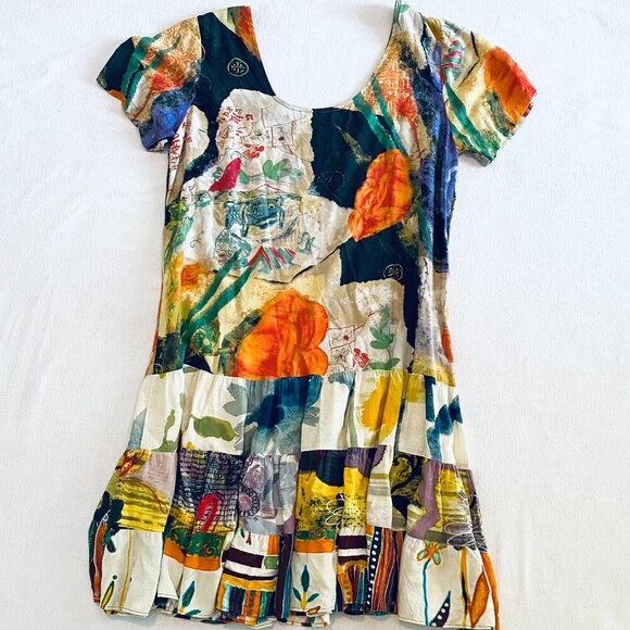 Jams World since 1964 floral tiered mini dress Womens Medium loose beach retro - Picture 6 of 8